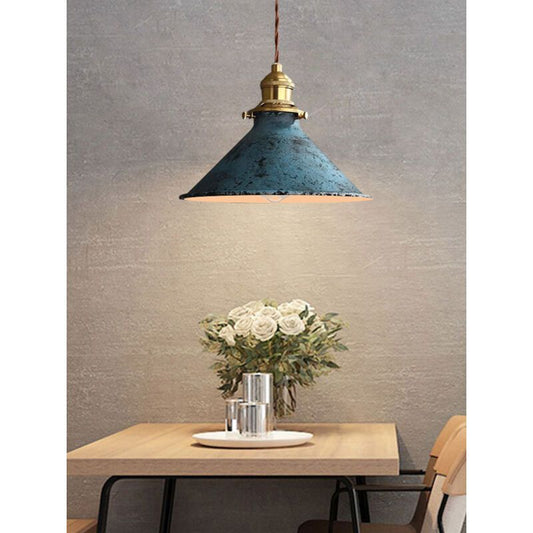 Nordic Retro Metal Cage E27 Pendant Ceiling Light Blue Industrial Chandelier, 8.27in Diameter