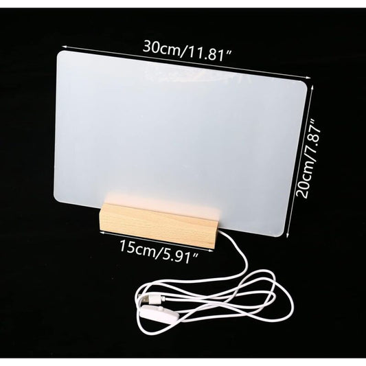 Luminous Transparent Acrylic Writing Board Clear Memo Message Frame Office Decoration, 30 x 20cm