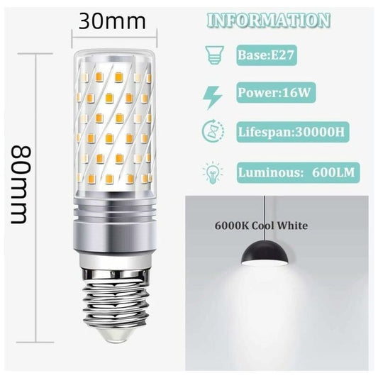 5 Pack E27 LED Corn Bulbs 16W 900lm AC 230V 360 Degree Beam, 6000K
