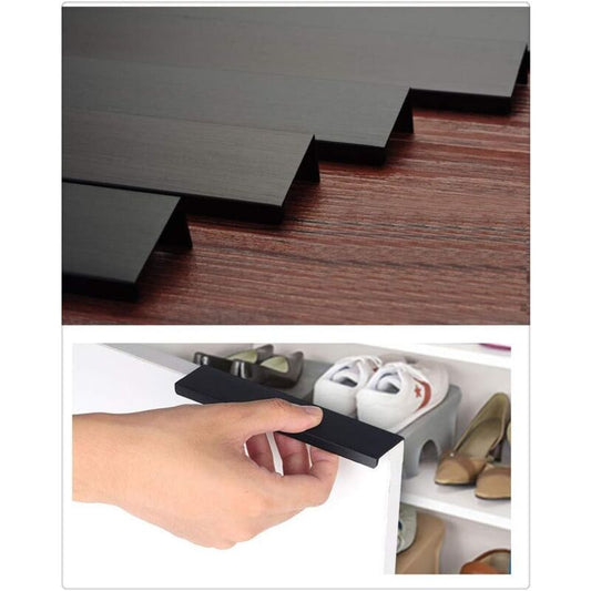 10 Pack Cabinet Hardware, Finger Edge Handles, Furniture Kitchen Door Drawer Handle, Concealed Pull Handles, Hole Pitch Long Black, 256mm, 300mm