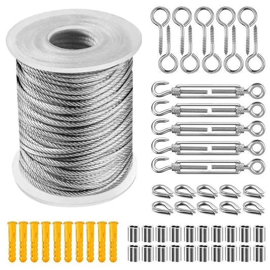 Stainless Steel Rope Hanging Kit, Nylon Coated Stainless Steel Cable, PVC Steel Cable Tensioner, for Tent Rope, Clothesline, Outdoor Chandelier, 30m