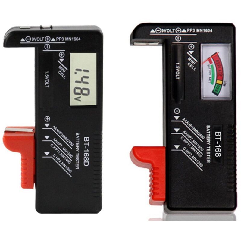2 Pack Digital Battery Tester Voltage Checker and Power Level Checker Combo for AA AAA C D 9V 1.5V Button Cell Battery
