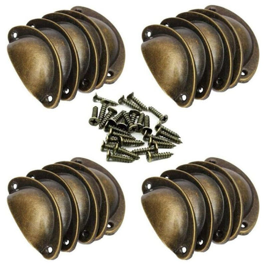 Furniture Handle 20 Vintage Shell Handle for Drawer Cupboard Furniture Kitchen, Curved Iron Retro Cupboard Door Knob X Antique Brass, 8.2cm, 3.5cm