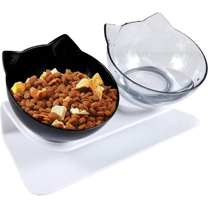 Double Cat Bowl, Cat Bowl, 15 Tilt Double Raised Cat Bowl, Double Bowl Pet Feeder with Raised Stand for Cats and Small Dogs