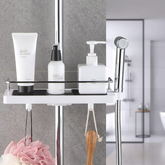 Shower Shelf for No Drilling Shower Rail, Bathroom Shelf, Shower Organizer with Shower Head Buckle and Hook for Shower Rail, 24mm, 25mm