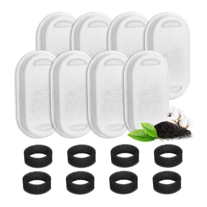16 Pieces Cat Water Fountain Filters and Foam Sponge for 3.2L Stainless Steel Cat Fountains