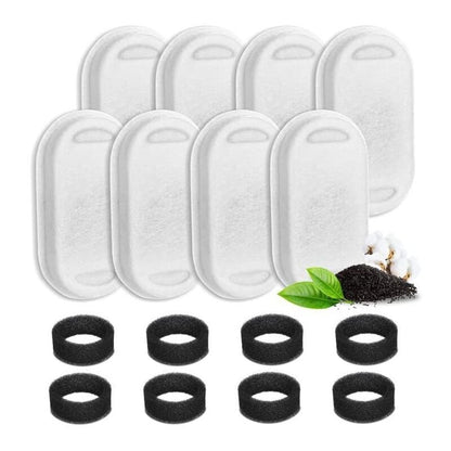 16 Pieces Cat Water Fountain Filters and Foam Sponge for 3.2L Stainless Steel Cat Fountains