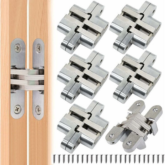 Furniture Hinge6 Pieces Folding Hidden Hinge Cross Hinges, Invisible Hinge Closure, Arched Cabinet Hinges