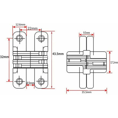 Furniture Hinge6 Pieces Folding Hidden Hinge Cross Hinges, Invisible Hinge Closure, Arched Cabinet Hinges