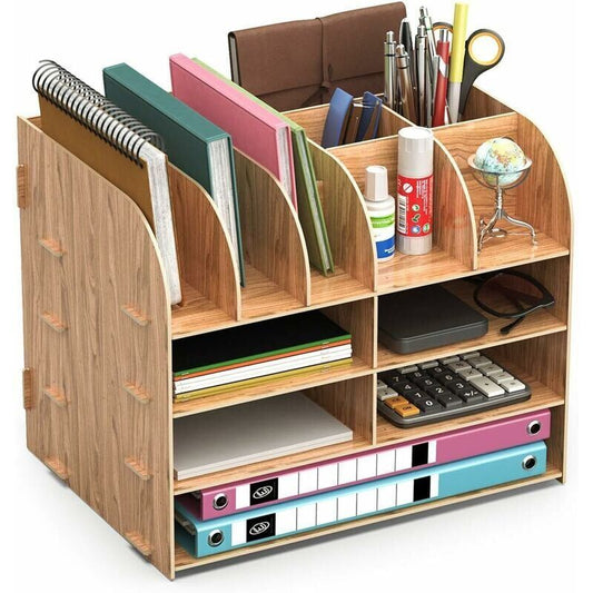 Wooden Desk Organizer for Pen Pencil A4 Paper and Accessories, 32 x 24 x 27cm