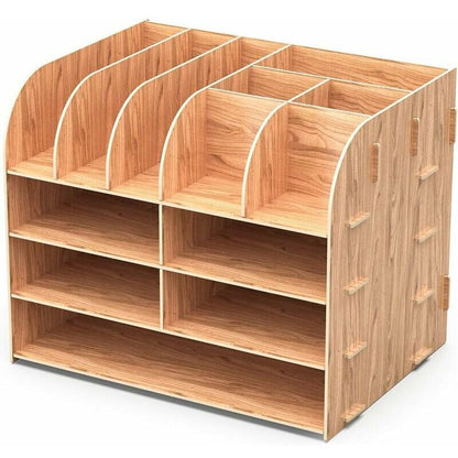 Wooden Desk Organizer for Pen Pencil A4 Paper and Accessories, 32 x 24 x 27cm