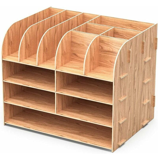 Wooden Desk Organizer for Pen Pencil A4 Paper and Accessories, 32 x 24 x 27cm