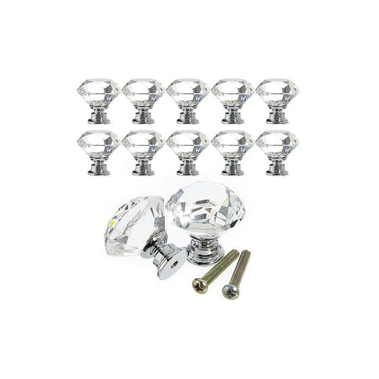 10 Pieces Glass Cupboard Knobs Crystal Diamond Shape Pull Handle for Drawers Dresser Wardrobe Kitchen Cupboards, 30mm