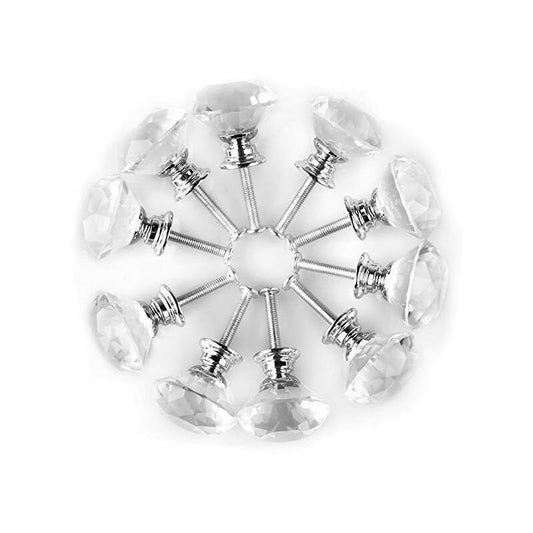 10 Pieces Glass Cupboard Knobs Crystal Diamond Shape Pull Handle for Drawers Dresser Wardrobe Kitchen Cupboards, 30mm