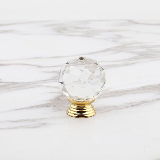 10 Pack Handle Door Knob Diameter Crystal Gold, Cabinet Knobs Mant Round Glass Knobs Decoration for Furniture Drawer, 30mm