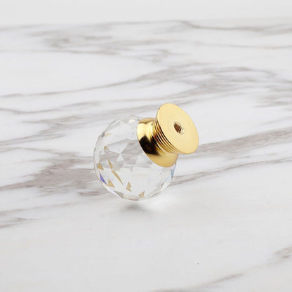 10 Pack Handle Door Knob Diameter Crystal Gold, Cabinet Knobs Mant Round Glass Knobs Decoration for Furniture Drawer, 30mm