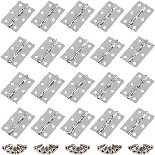 20 Pieces Hinges Stainless Steel Hinges, Door Hinge, Flat Folding Hinge Holes, Cabinet Drawer Hinge, Window Hinge Connectors, Box Cabinet Hinge Silver