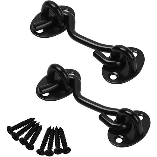 2 Pieces Cabin Hook Eye Door Latch Stainless Steel with 3 Inch Screws for Shed Door Garage Doors Black