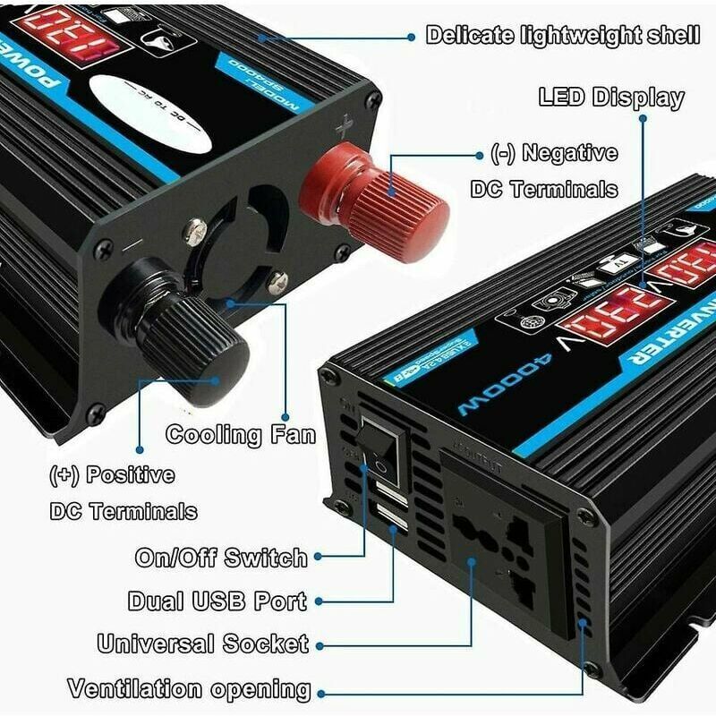 4000W Car Inverter Converter Charger Adapter 12V to 220V or 110V with Dual USB