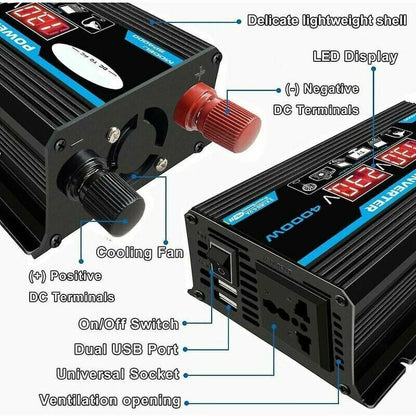 4000W Car Inverter Converter Charger Adapter 12V to 220V or 110V with Dual USB