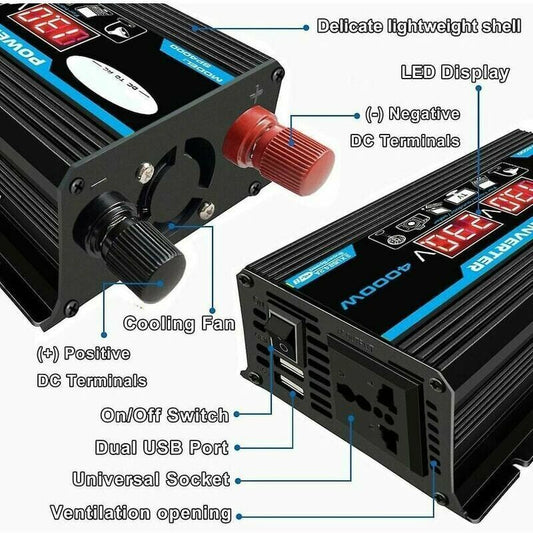 4000W Car Inverter Converter Charger Adapter 12V to 220V or 110V with Dual USB