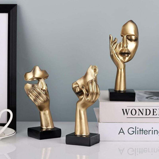 3 Pcs Thinker Statues, Gold and Black Abstract Art Sculpture, Office Decoration, Christmas Gift, New Year Gift, 3 Gold Pieces