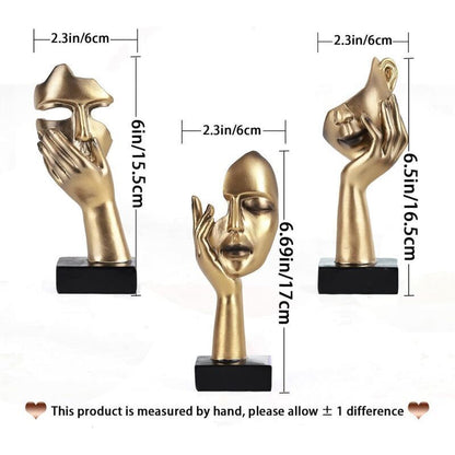 3 Pcs Thinker Statues, Gold and Black Abstract Art Sculpture, Office Decoration, Christmas Gift, New Year Gift, 3 Gold Pieces