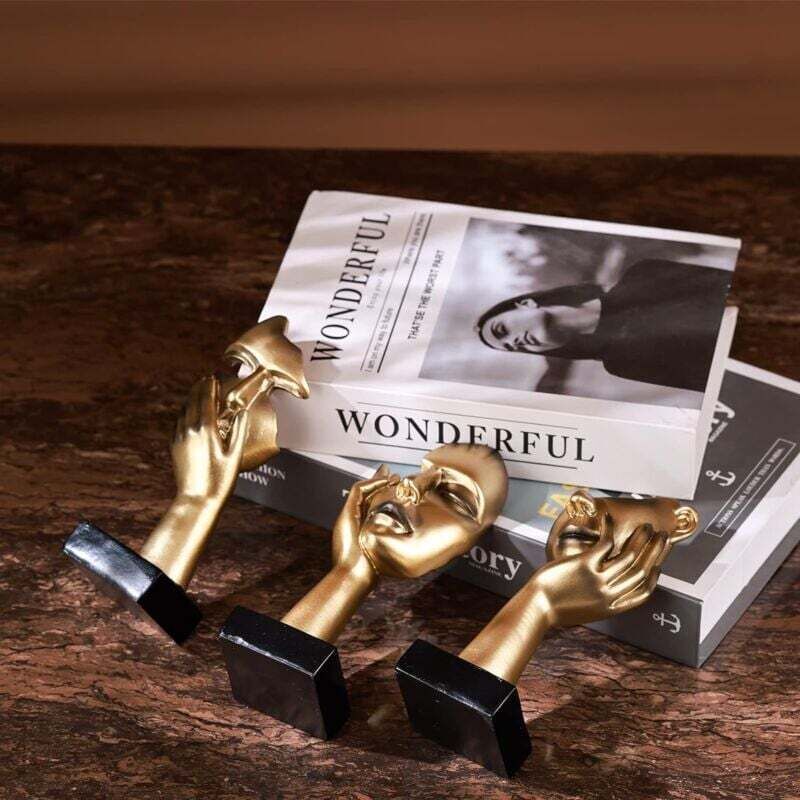 3 Pcs Thinker Statues, Gold and Black Abstract Art Sculpture, Office Decoration, Christmas Gift, New Year Gift, 3 Gold Pieces