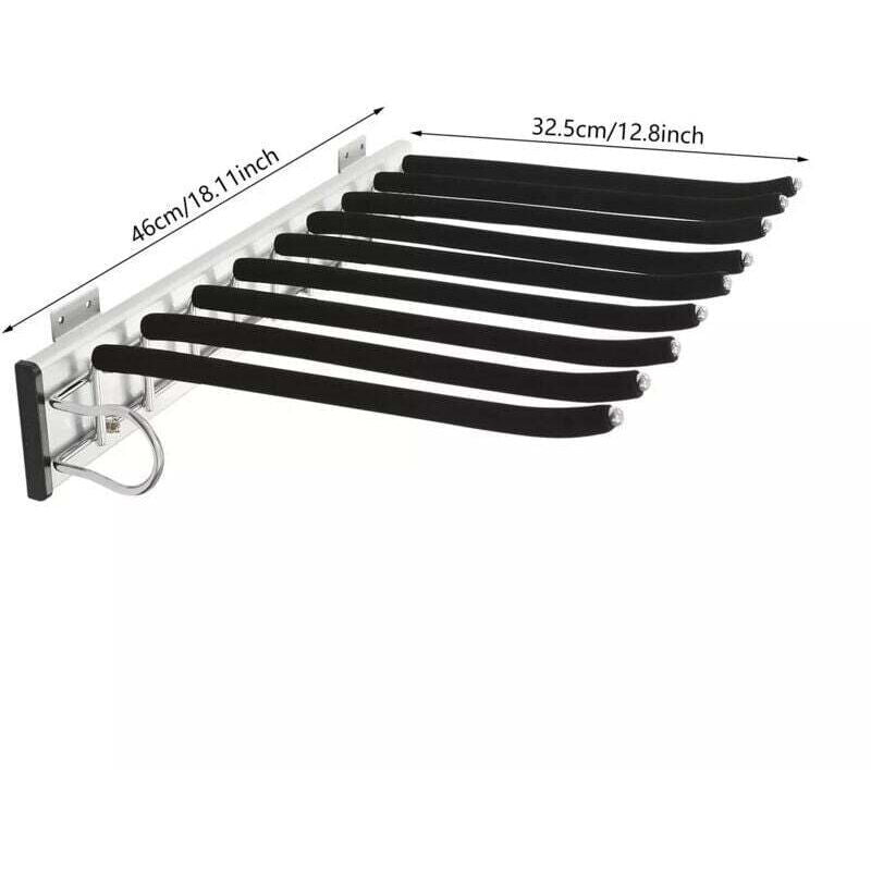 Expandable Trouser Rack, Trouser Hanger, Pant Rack, 9 Scarves, Hanging Rail, Expandable Trousers for Wardrobe, Left Side Mount, 48 cm