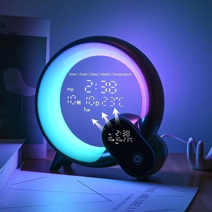 Smart LED Table Lamp, Ambiance Lamp with Bluetooth Speaker, Music Calendar Light Alarm Clock, APP Control Bedside Lamp, Night Light for Children Baby