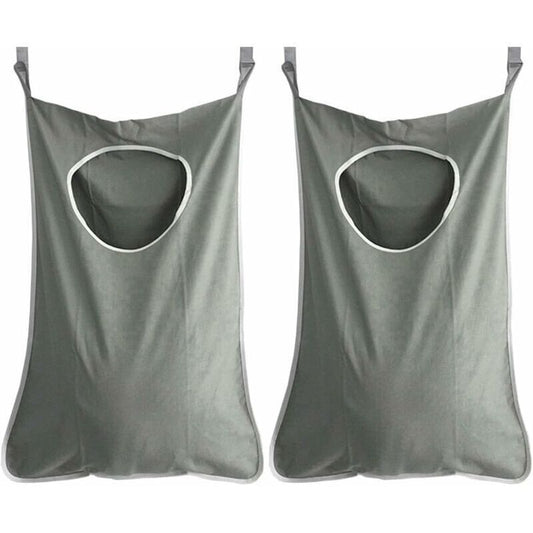 2 Pcs Hanging Laundry Basket Laundry Bag Holder Laundry Collector Bag Organizer for Bedroom Bathroom, Dark Grey