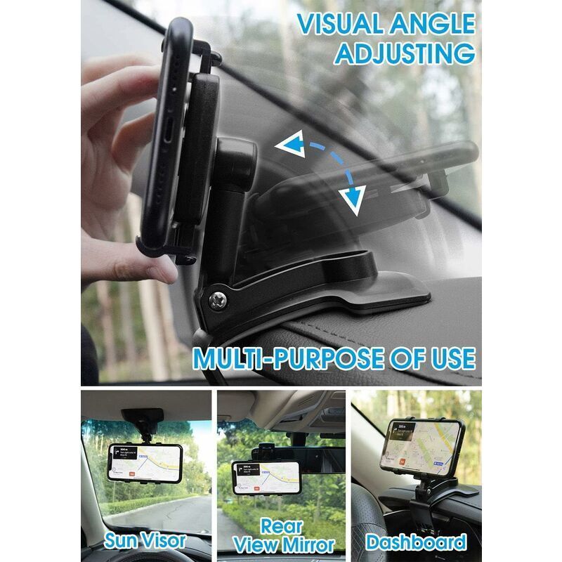 360 Degree Rotating Car Phone Holder, Dashboard Mount for GPS and Smartphones, Black, 4-7 Inch