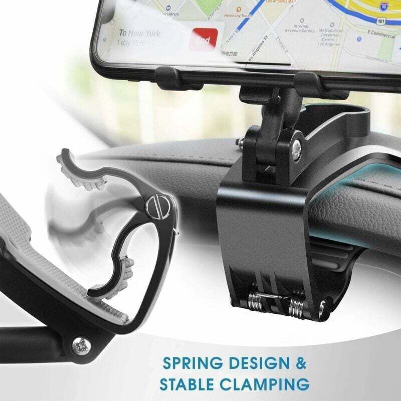 360 Degree Rotating Car Phone Holder, Dashboard Mount for GPS and Smartphones, Black, 4-7 Inch