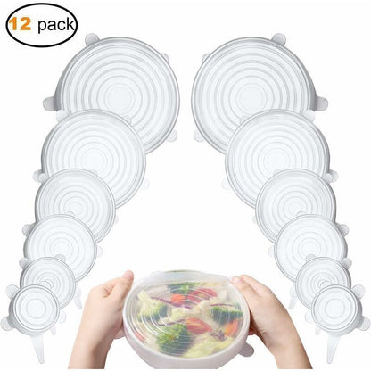 12 Pcs Silicone Stretch Lids, Silicone Lids, Stretch Lids, Silicone Stretch Lids in Different, Healthy Stretch Lid Fresh Food for Bowl, Sizes