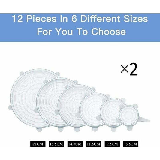 12 Pcs Silicone Stretch Lids, Silicone Lids, Stretch Lids, Silicone Stretch Lids in Different, Healthy Stretch Lid Fresh Food for Bowl, Sizes