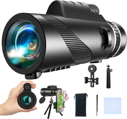HD Monocular Telescope With BAK4 Prism, Phone Holder And Tripod, Black, 80 x 100, 165 x 53 mm