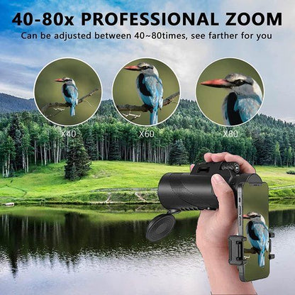 HD Monocular Telescope With BAK4 Prism, Phone Holder And Tripod, Black, 80 x 100, 165 x 53 mm
