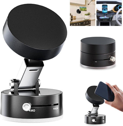 Vacuum Magnetic Phone Holder With Twist Lock Suction Cup, Foldable 360 Swivel Adjustable Stand For Car Gym Kitchen Bathroom Desk, Black
