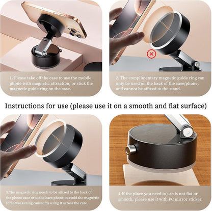 Vacuum Magnetic Phone Holder With Twist Lock Suction Cup, Foldable 360 Swivel Adjustable Stand For Car Gym Kitchen Bathroom Desk, Black