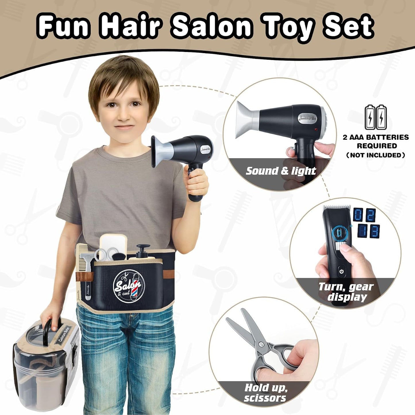 Children Hairdresser Toy Set with Tool Belt Ages 3 and Up