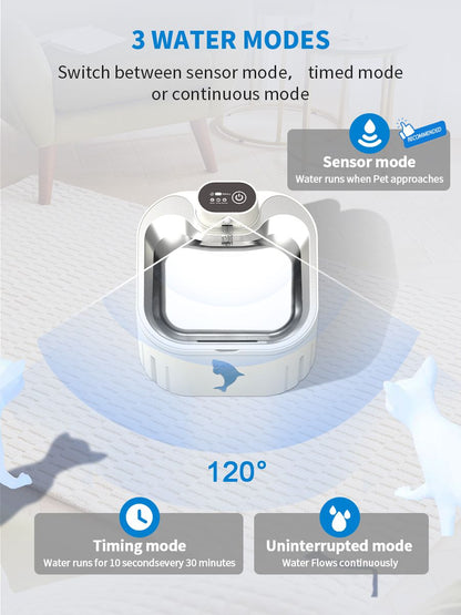 U7 Cat Water Fountain Waterer 3L/101oz, Wireless & USB Rechargeable Pet Water Fountain with 304 Stainless Steel Lid, Smart Infrared Motion Sensor Automatic Pet Water Dispenser, Ultra Quiet Pump, Detachable Easy Clean