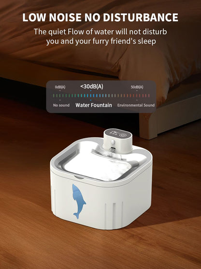 U7 Cat Water Fountain Waterer 3L/101oz, Wireless & USB Rechargeable Pet Water Fountain with 304 Stainless Steel Lid, Smart Infrared Motion Sensor Automatic Pet Water Dispenser, Ultra Quiet Pump, Detachable Easy Clean