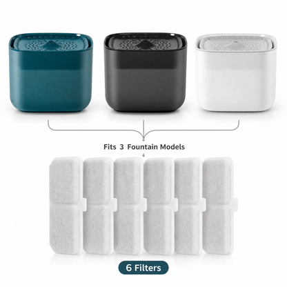 Cat Water Fountain Replacement Filters, 6 Pack Pet Fountain Filters with Activated Carbon and Sponge, Compatible with XC528 3L/101oz Automatic Cat Water Fountains