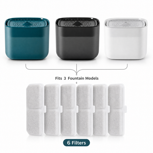 Cat Water Fountain Replacement Filters, 6 Pack Pet Fountain Filters with Activated Carbon and Sponge, Compatible with XC528 3L/101oz Automatic Cat Water Fountains