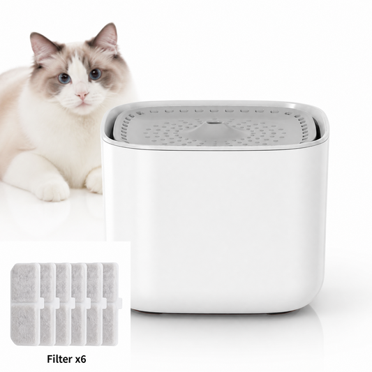White 3L/101oz Automatic Cat Water Fountain,6 Filters Included, Pet Water Dispenser with USB Wired Power, Detachable Design, Ultra-Quiet Pump (≤30dB), 3-Stage Filtration, Anti-Dry Burning Warning Light, BPA-Free for Multiple Cats & Small Dogs