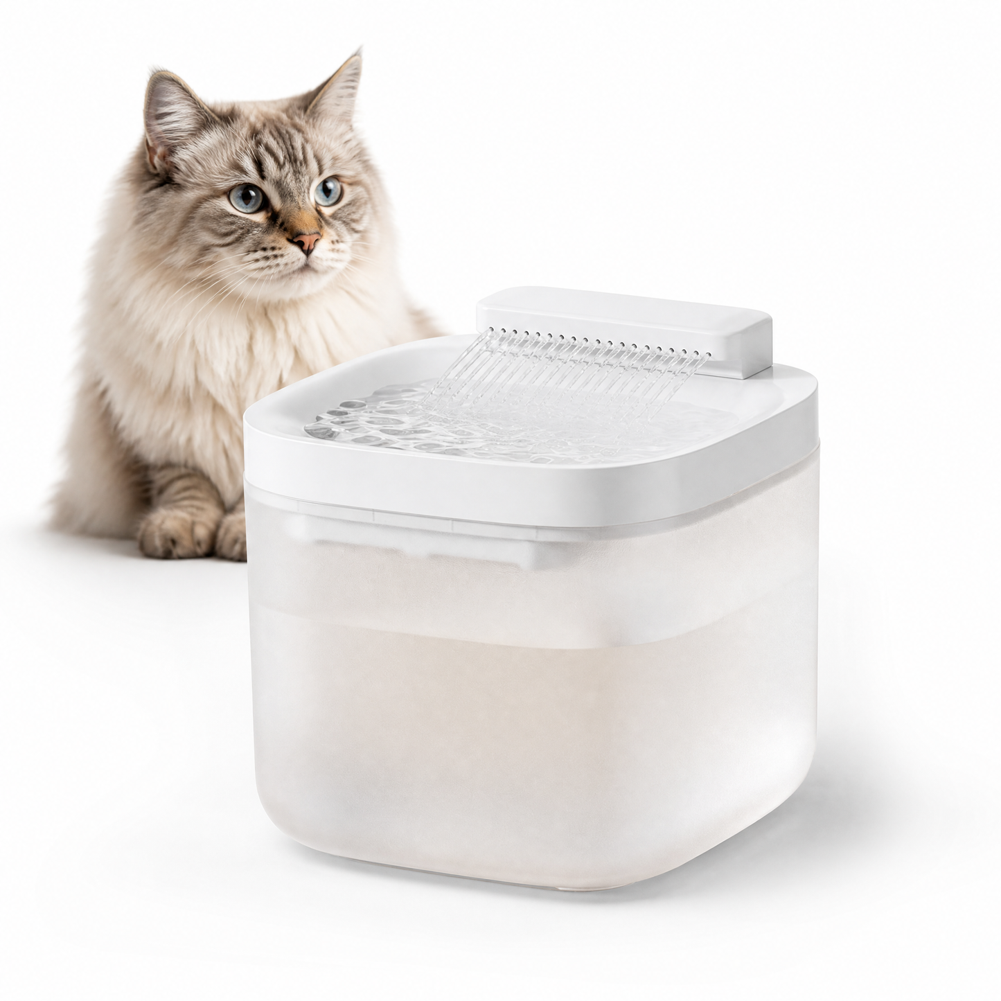 White Cat Water Fountain 3L, Wired Pet Water Dispenser for Cats & Small Dogs, Waterfall-Style Quiet Drinking Fountain with Filter, Easy-Clean ABS+PP Bowl, 5V 1A