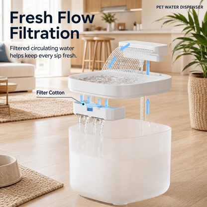 White Cat Water Fountain 3L, Wired Pet Water Dispenser for Cats & Small Dogs, Waterfall-Style Quiet Drinking Fountain with Filter, Easy-Clean ABS+PP Bowl, 5V 1A