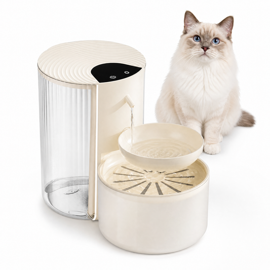 Cream White Smart Pet Water Dispenser 3L Cordless Cat Water Fountain No Filter Required, Rechargeable Wireless Pet Drinking Fountain with Clean & Waste Water Separation, Tilt-to-Refresh Bowl, 2000mAh Battery for Cats & Small Dogs