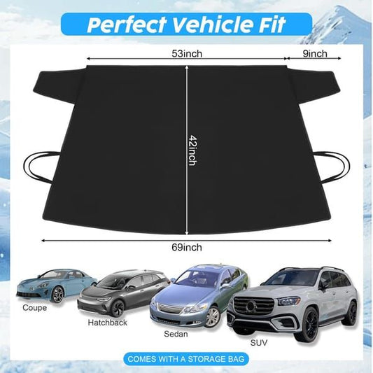 600D Oxford Car Windshield Cover, All Season Windshield Sun Shade & Snow Frost Protector, Waterproof Dustproof Heat Insulation Front Screen Cover with Storage Bag for Sedan SUV