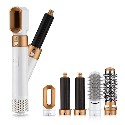 5 in 1 Hot Air Brush Hair Styler Set, Multi Interchangeable Attachments Hair Dryer Brush, Straightener Curler Volumizer Comb, Ionic Blow Dryer Styling Tool for All Hair Types（White））